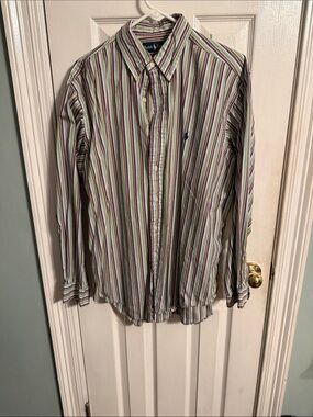 Ralph Lauren Green, Purple & White Striped Button-Down Shirt